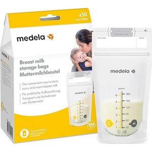 Medela Set of 180 ml Breast Milk Storage Bags - Pack of 50 BPA-free breast milk collection pouches with double zip, quick freeze and thaw