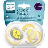 Philips SCF080/18 Avent Ultra Air-fopspeen, voor 6-18 maanden, orthodontisch en BPA-vrij, 2 stuks, inclusief sterilisator/draagtas.,geel en grijs
