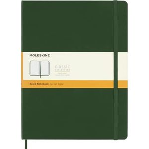 Moleskine Classic Ruled Paper Notebook, Hard Cover and Elastic Closure Journal, Color Myrtle Green, Size Extra Large 19 x 25 cm, 192 Pages