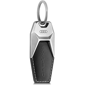 Audi 3182100301 sleutelhanger Q4 e-tron metalen lederen hanger Keyring gravure, zwart/zilver, eenheidsmaat, Schwarz, Eén maat, Modern