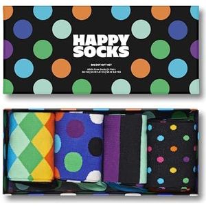 Happy Socks 4-Pack Big Dot Gift Box, Kleurrijke en Leuke, Sokken voor Dames en Heren, Zwart-Blauw-Groente (36-40)
