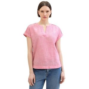 TOM TAILOR Basic damesblouse met korte mouwen en schouderdetail, 15799 - Carmine Pink, 32