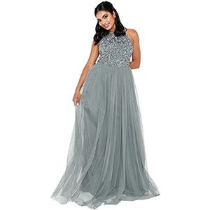 Maya Deluxe Maxi-jurk voor dames, bruidsmeisje, halterjurk, pailletten, versierd, eindexamenfeest, bruiloft, Misty Groen, 38