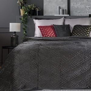 Eurofirany Deniz Bedsprei, fluweel, met metalen naad, doorgestikt, elegant, elegant, glamour voor slaapkamer, logeerkamer, lounge, zwart + goud, 220 x