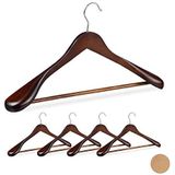 Relaxdays kledinghangers set - 5 stuks - voor pakken - brede schouder - kleerhangers hout - bruin