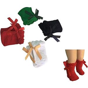 The New York Doll Collection Ingesteld van 4 Solide Kleur Sokken Voor 18 Inch / 46cm Mode Meisje Poppen - Inclusief Rood, zwart, groen, ivoor Past bij 18 inch Poppen - Poppen Knie Hoogtes