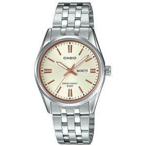 Casio Casual Horloge voor Vrouwen Analoog Roestvrij staal-LTP-1335D-9AVDF LTP-1335D-9A, Zilver/Beige, onbezorgd