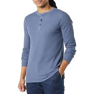 Amazon Essentials Men's Henley-shirt met lange mouwen, wafelpratoon en slanke pasvorm, Indigo, L