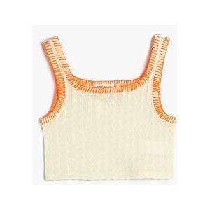 Koton Dames Crocheted Crop Tank Top Mouwloze U-hals Tanktop, beige (057), 11-12 Jaar