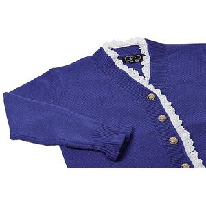 faina Dames vintage gebreide jas met bloemenkant en kant acryl blauw maat XS/S, blauw, XS