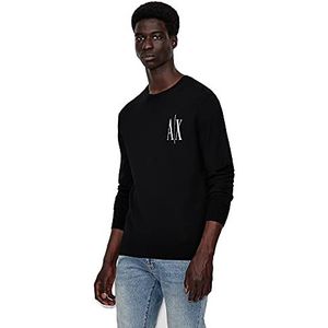 Armani Exchange Heren A|x Long Sleeve Small Icon Logo Wool Sweater Pullover, zwart, M