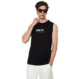 Trendyol Heren Man Regular Fit Basic Crew Neck Knit Singlet Shirt, Zwart, L