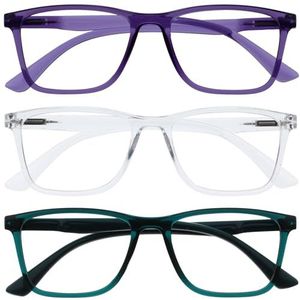 OPULIZE NYX Blauwlichtfilterbril Dames/Heren - niet-verblindend UV400, veerscharnier, tegen vermoeidheid - 3 Stuks - Rechthoekig montuur - Paars Transparant Turkoois