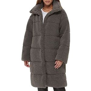 Levi's Women's Long Length Patchwork Quilted Teddy Coat, Carbon Grey, X-Large