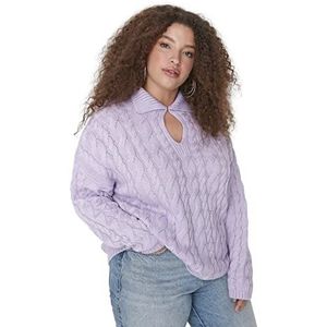 Trendyol Dames Shirt kraag Plain Relaxed Plus Size Sweater Sweater, Lila, 3XL, Lila, 3XL grote maten