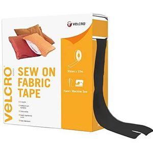 VELCRO Merk | Naai op stoffen tape | Op lengte gesneden sterke haak & lus zelfklevende tape perfect voor knutselen, kledingreparaties en zomen | Zwart30 mm x 10 m