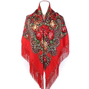 Gudessly Traditionele sjaal voor dames, omslagdoek, kwastje, sjaal, franjes, nek, hoofd, sjaal, retro sjaal, bloemen, poncho, print, sjaal, Cerise, one size
