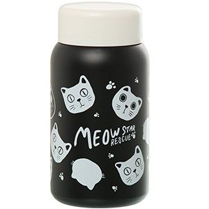 DONREGALOWEB Thermoskan van metaal en acryl, versierd met kattengezichten, zwart en wit