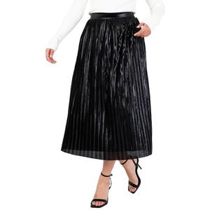 Lovedrobe Dames midi-rok dames geplooide A-lijn elastische taille metallic glanzend gevoerd Smart-casual kantoorkleding feest, zwart 12, Zwart, 38