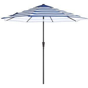 SONGMICS Parasol, Ø 265 cm, zonwering, 8 parasolribben, uv-bescherming tot UPF 50+, knikbaar, met zwengel, zonder standaard, outdoor, tuin, balkon, terras, blauw-wit gestreept GPU009Q01