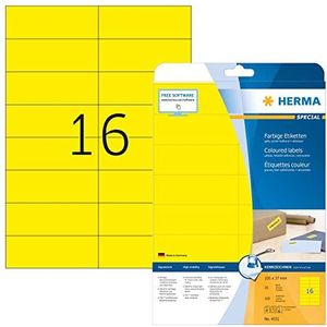 HERMA 4551 Gekleurde etiketten A4 afneembaar (105 x 37 mm, 20 velles, papier, mat) zelfklevend, bedrukbaar, verwijderbaar en opnieuw klevende kleurenlabels, 320 etiketten voor printer, geel
