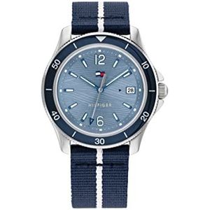 Tommy Hilfiger Analoge Quartz Horloge voor Vrouwen met Navy Blue Ocean Plastic Textiel Band - 1782511, Blauw, riem
