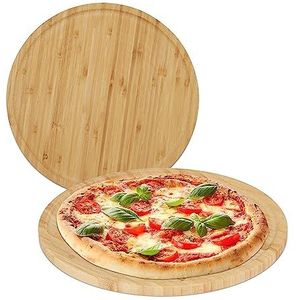 Relaxdays pizzaplank 32 cm - set van 2 - bamboe pizzabord - ronde serveerplank - snijplank