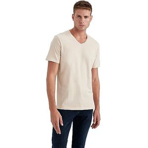 DeFacto Heren Basic Slim Fit T-shirt heren V-hals - klassiek T-shirt voor mannen, Volgens beige, XXL