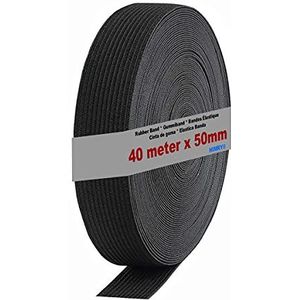 HIMRY 40 m x 50 mm Rubberen Band voor Naaien, Plat Elastische Band van Polyester en Rubber, Zwart Kleur, KXB5007-black