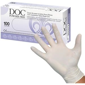 DOC Latex handschoenen, tweehandig, met zoom, poedervrij, maat medium, verpakt in dispenserdoos van 100 enkele handschoenen