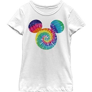 Disney Characters Mickey Tie Dye Fill Girl's Solid Crew Tee, White, X-Small, Weiß, XS