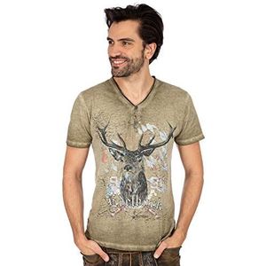 Stockerpoint - Günther - Shirt - Smoky Blue - Jersey, V-hals, Motiefprint, Kwartmouw