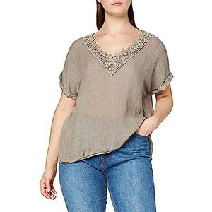 Bonateks, Geknoopte top met V-hals en korte mouwen, 100% linnen, DE-maat: 40, Amerikaanse maat: XL, bovenstuk, woestijn - Made in Italy, beige, 40