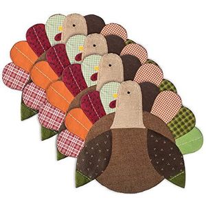 DII Polyester Placemat, Set van 4, geborduurd Turkije - Perfect voor herfst, Thanksgiving, Vriendengeven en Diner Feesten