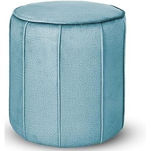 Gestoffeerde, ronde poef 42x45 cm - in velours blauw stof, met decoratieve verticale stiksels - fauteuil voetensteun, kruk, kruk voor woonkamer, hal, slaapkamer, kantoor