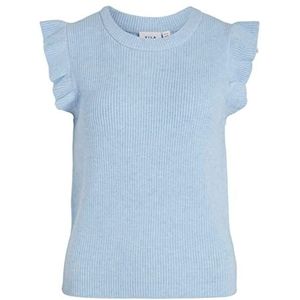 Vila Dames VIRIL O-hals Flounce Knit Vest-NOOS gebreid shirt, Kentucky Blue/Detail:Melange, L, Kentucky Blue/Detail:melange, L