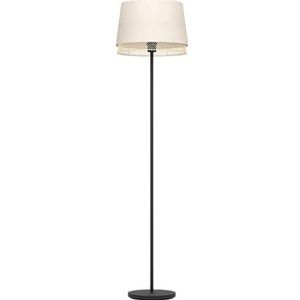 EGLO Vloerlamp Tabley, staande lamp met lampenkap, staanlamp van zwart metaal, bamboe en linnen, staanlamp voor woonkamer, E27 fitting, 150 cm