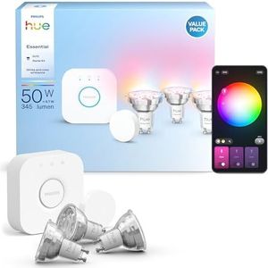 Philips - Hue Essential - Starterkit - Wit - Hue Bridge + 3 GU10 Slimme Lampen + Smart Button