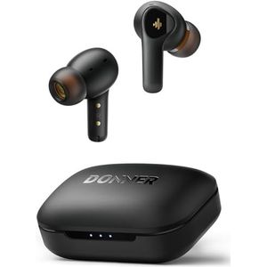 Donner Bluetooth hoofdtelefoon met ruisonderdrukking, in-ear hoofdtelefoon draadloos met 12 mm audiodriver, intensieve bas, noise cancelling hoofdtelefoon met 4 microfoons, 32 uur batterij, Bluetooth