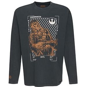 Recovered Men's Star Wars Orange Chewbacca Relaxed L/S Washed Black by L T-shirt, L, zwart, L