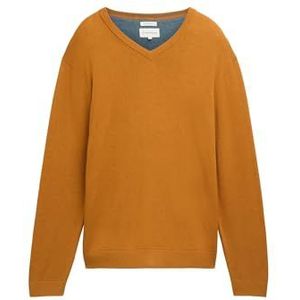 TOM TAILOR Gebreide trui met V-hals voor heren, 37091 - Peanut Brown Dark Melange, M