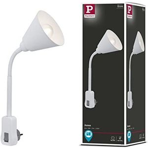 Paulmann 95428 Junus stekkerlamp met flexibele arm max. 20 watt witte metalen lamp, kunststof lamp E14 zonder lamp