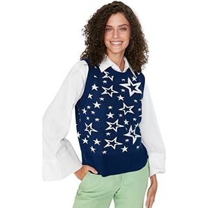 TRENDYOL Dames Jacquard Knitwear Sweater, Navy Blue, S, donkerblauw, S