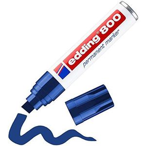 edding 800 permanent marker - blauw - 1 stift - beitelpunt 4-12 mm - voor brede markeringen - watervast, sneldrogend - wrijfvast - voor karton, kunststof, hout, metaal, glas
