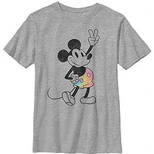Disney Mickey Mouse Peace Sign Rainbow Short Boys T-shirt, Athletic Heather, XS