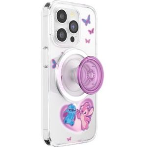 PopSockets iPhone 15 Pro Max hoesje met ronde telefoongreep compatibel met MagSafe, telefoonhoesje voor iPhone 15 Pro Max, compatibel met draadloos opladen - Angel & Stitch in Love