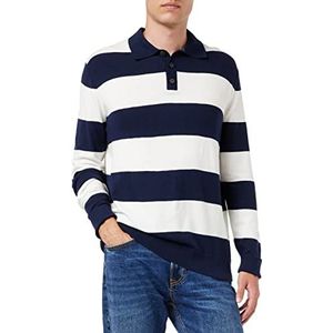 TOM TAILOR Uomini Gebreide trui met kraag en strepen 1032281, 30247 - Navy Off White Block Stripe, M