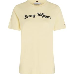 Tommy Hilfiger T-shirt voor dames, korte mouwen, regular ronde hals, geel (Lemon Zest), S