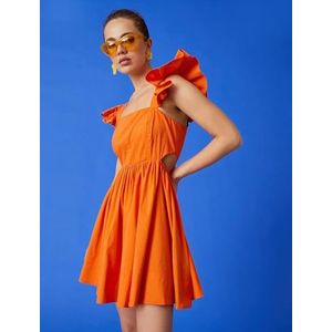 Koton Dames Frilled Mini Dress Cut Out Detail, oranje (207), 42