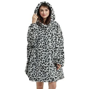 Viviland Oversized Hoodie Fuzzy Deken Sweatshirt, Super Zachte Warme Comfortabele Giant Trui met Groot Voorvak, Cadeaus voor Vrouwen Mannen Tieners Kinderen, Cheetah Print Grijs
